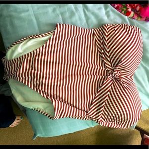 Red and white striped one piece bathing suit
